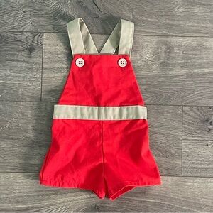 Vintage Red and Tan 12m Baby Shortalls Romper
